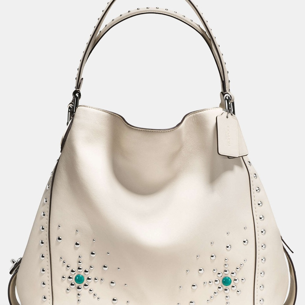 NEW UNUSED Coach EDIE 42 White/Cream Studded Hobo Bag Perfect condition